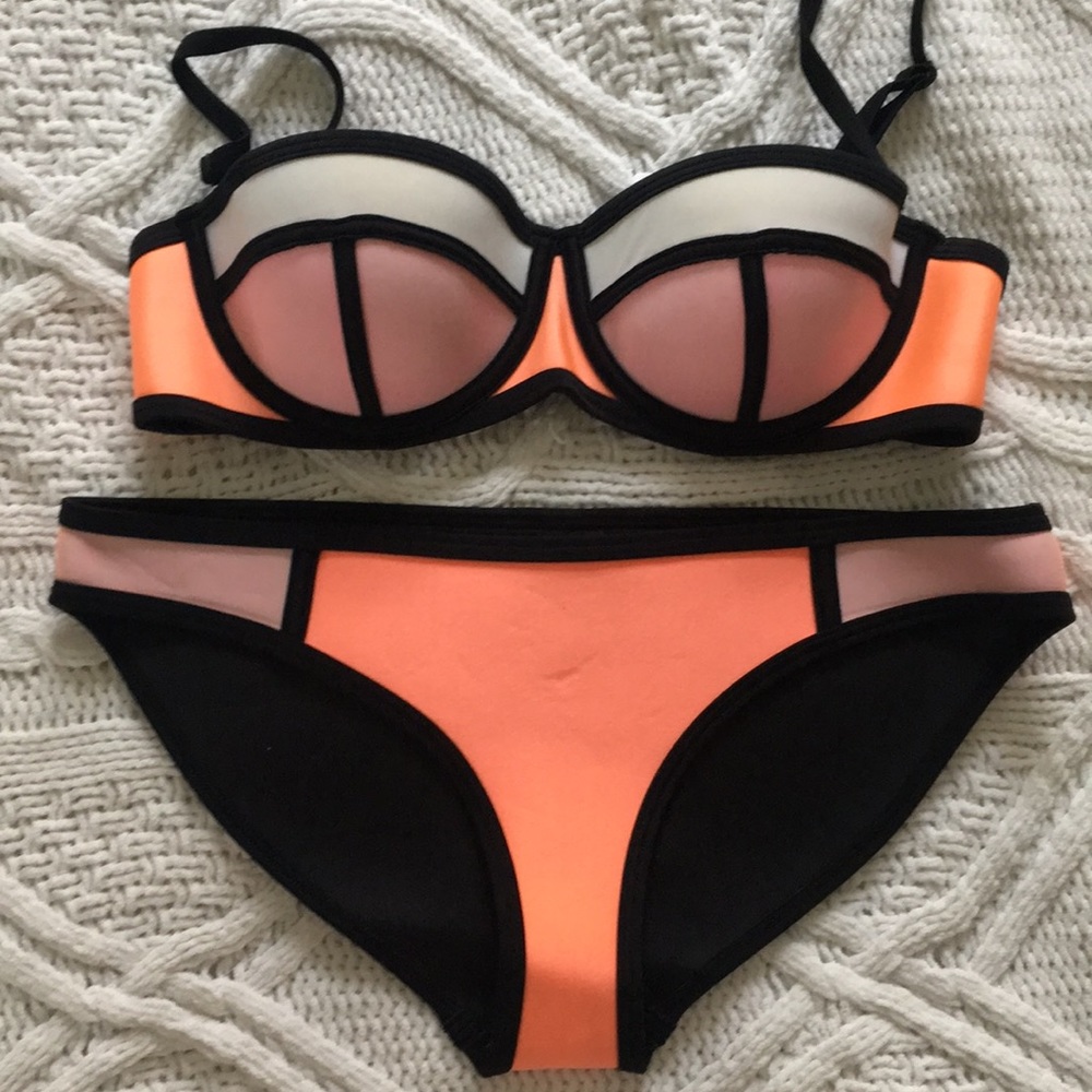 Triangl Bathing Suit- pink and orange color block